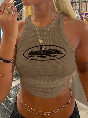 Kurzes Tanktop mit Waffelmuster