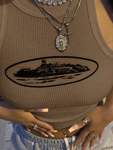 Kurzes Tanktop mit Waffelmuster