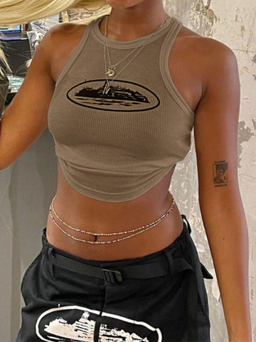 Kurzes Tanktop mit Waffelmuster