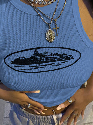 Kurzes Tanktop mit Waffelmuster