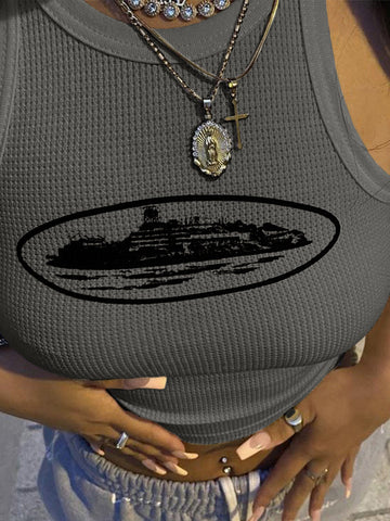 Kurzes Tanktop mit Waffelmuster