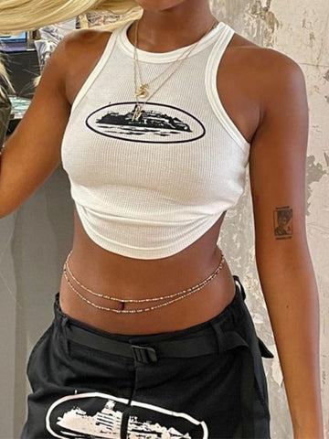 Kurzes Tanktop mit Waffelmuster