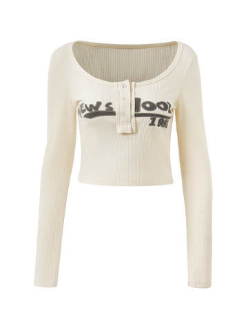 Y2K Long Sleeve Ribbed Knit Crop Top