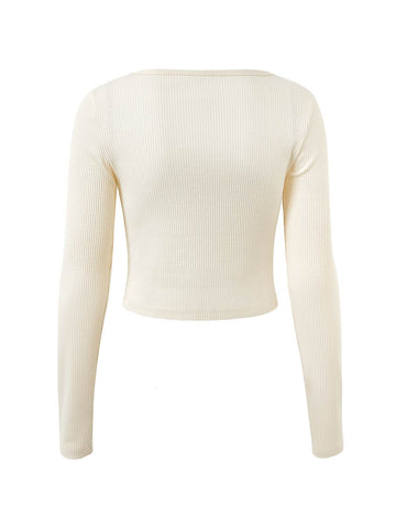 Y2K Long Sleeve Ribbed Knit Crop Top