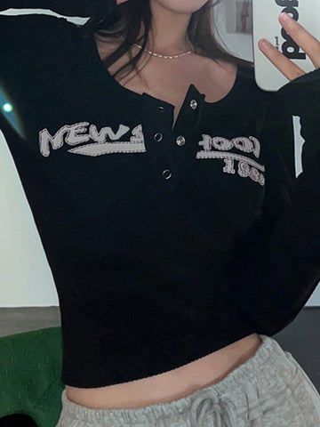 Y2K Long Sleeve Ribbed Knit Crop Top