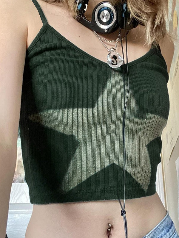 Star Print Knitted Crop Cami Top