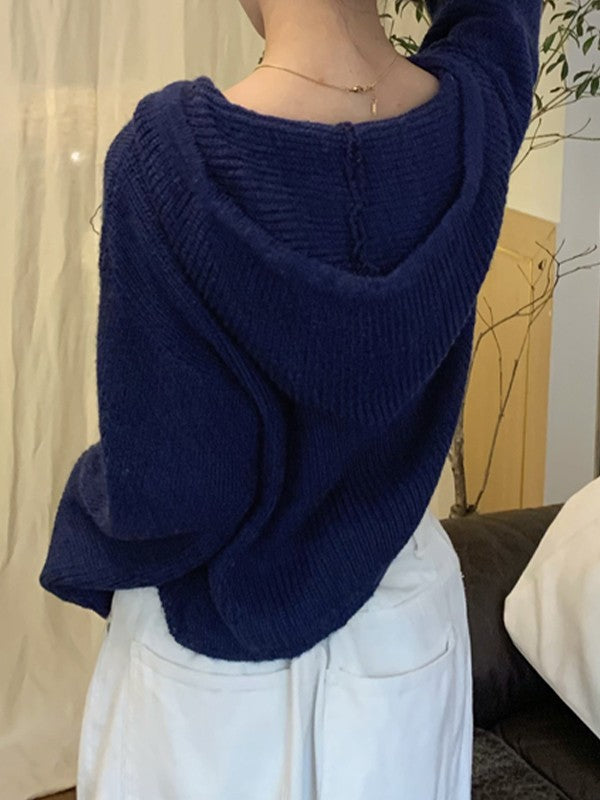 Star Jacquard Zip Up Hooded Knit Cardigan