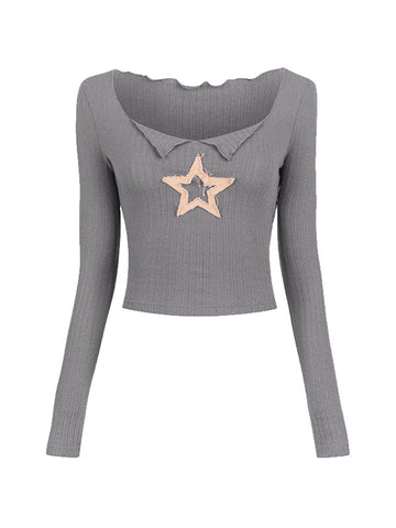 Langärmliges Crop-Top aus Strick mit Stern-Patch