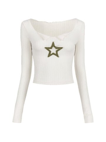 Langärmliges Crop-Top aus Strick mit Stern-Patch