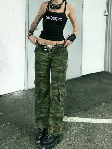 Skull Print Cropped Black Cami Top