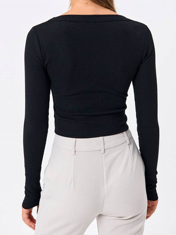 Solid Color Long Sleeve Knit Crop Top