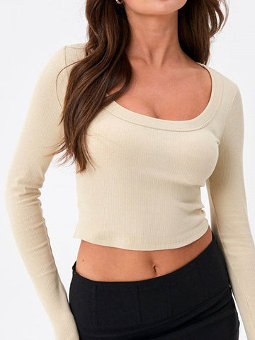 Solid Color Long Sleeve Knit Crop Top