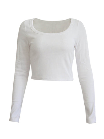 Solid Color Long Sleeve Knit Crop Top