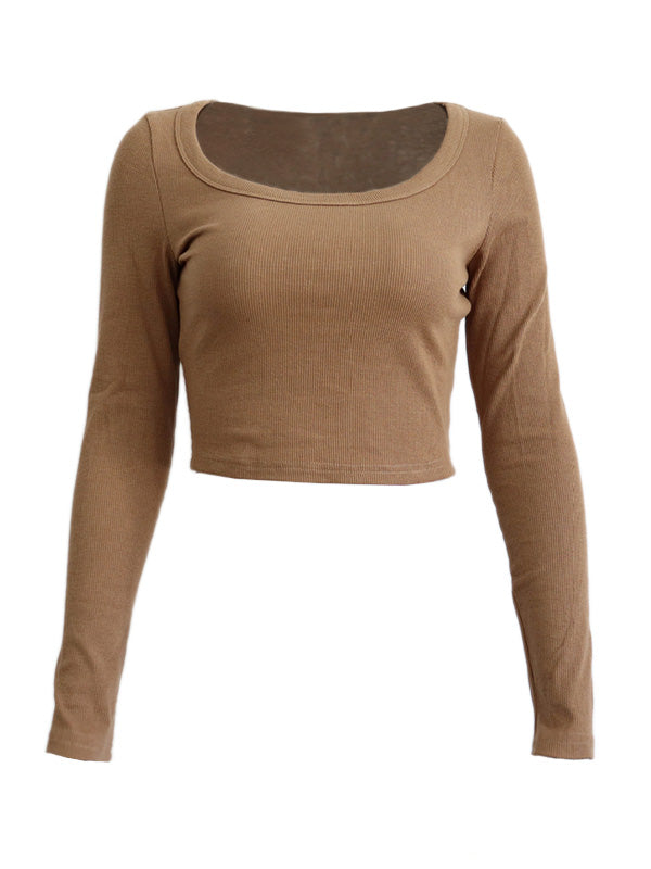 Solid Color Long Sleeve Knit Crop Top