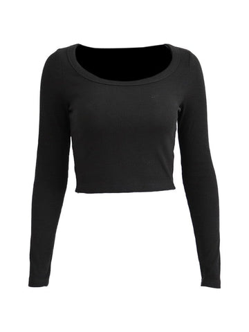 Solid Color Long Sleeve Knit Crop Top