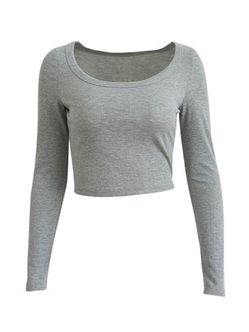 Solid Color Long Sleeve Knit Crop Top