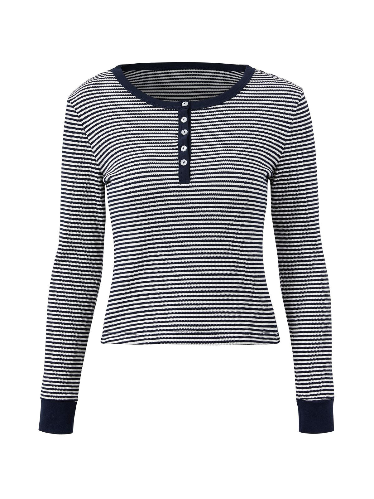 Striped Button Front Knit Top Omcne