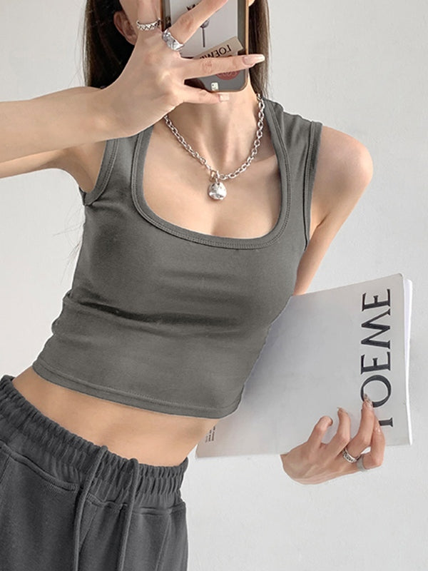 Padded Square Neck Cropped Tank Top