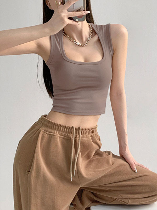 Padded Square Neck Cropped Tank Top