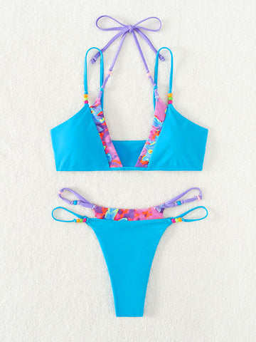 Patchwork Floral Strappy Bikini Set