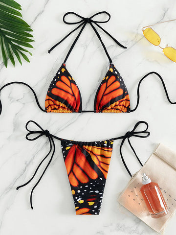 Conjunto de bikini de mariposa con cordones