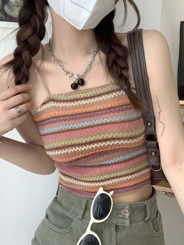 Color Block Striped Knitted Crop Cami Top