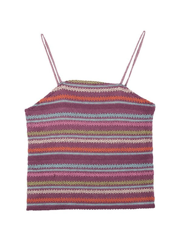 Color Block Striped Knitted Crop Cami Top