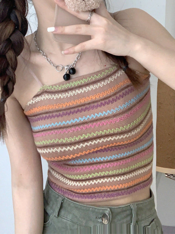 Color Block Striped Knitted Crop Cami Top