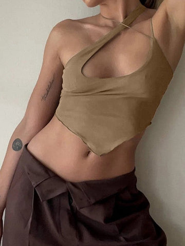 Crop Cami Top mit überkreuztem Neckholder und Netzstoff