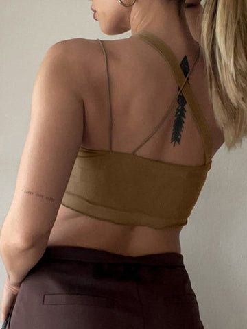 Crop Cami Top mit überkreuztem Neckholder und Netzstoff