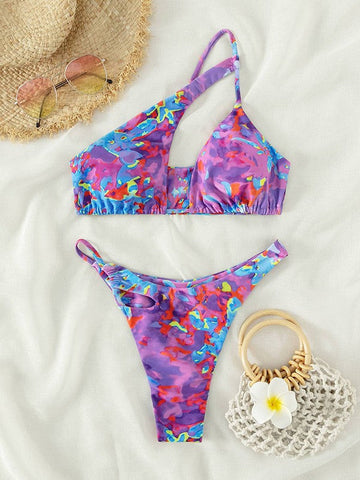 Conjunto de bikini con un hombro descubierto