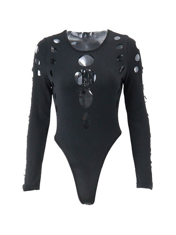 Schwarzer Bodysuit mit langen Ärmeln und Cut-outs