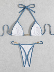 Contrast Trim Ribbed Bikini Set