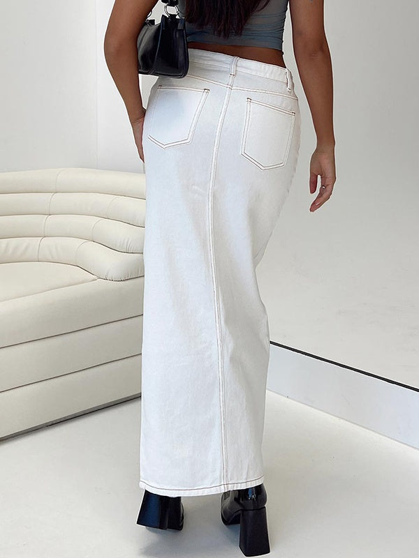 High Slit Denim Maxi Skirt