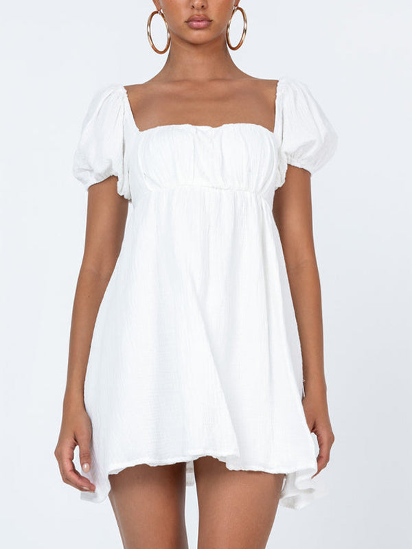 Short Puff Sleeve Square Neck Mini Dress