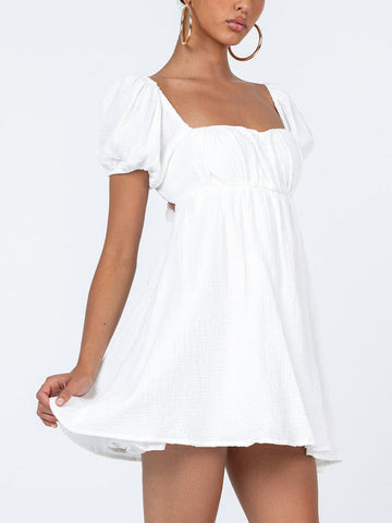 Short Puff Sleeve Square Neck Mini Dress