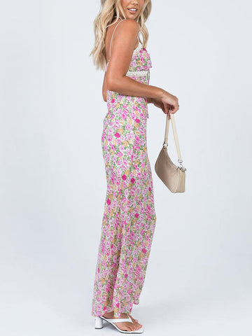 Floral Lace Trim Maxi Dresses