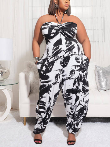 Casual Print Halter Jumpsuits