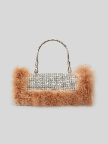 Bolso de mano de noche con diamantes de imitación peludos