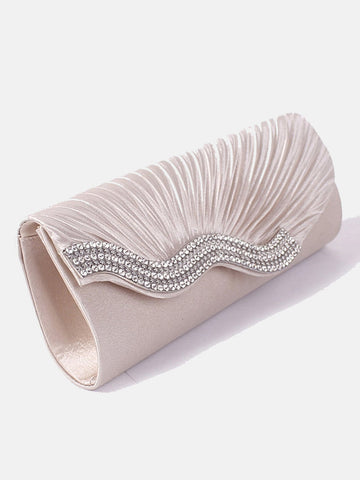 Solid Rhinestone Pleated Handbag Clutch