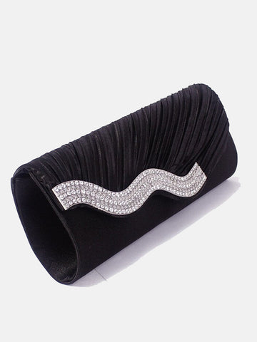 Solid Rhinestone Pleated Handbag Clutch