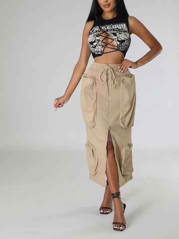 Cargo Pocket Zipper Skirt