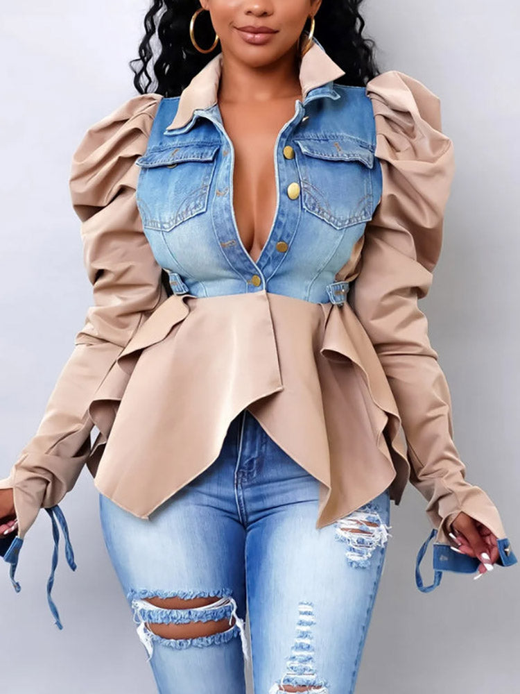 Denim-Patchwork-Oberteile