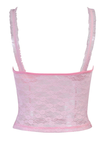 Pink Lace Crop Vest Tank Top