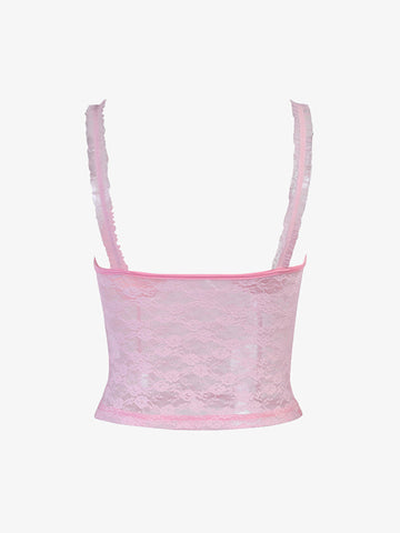 Pink Lace Crop Vest Tank Top