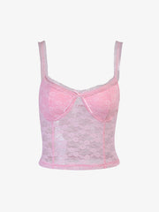 Pink Lace Crop Vest Tank Top