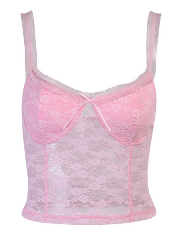 Pink Lace Crop Vest Tank Top