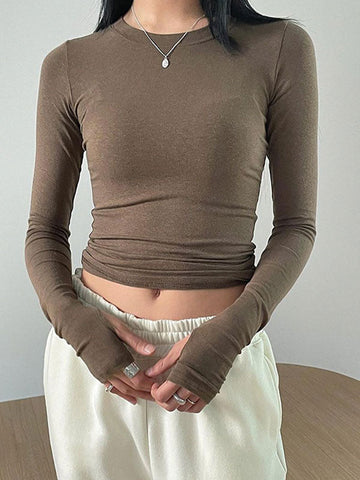 Basic-Crop-Top mit langen Ärmeln und Unifarben