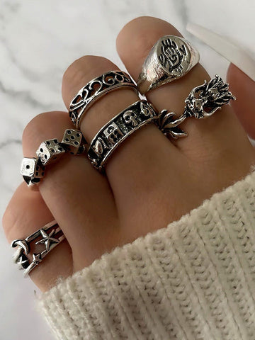 6pcs Vintage Skull Ring