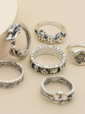 6pcs Vintage Skull Ring